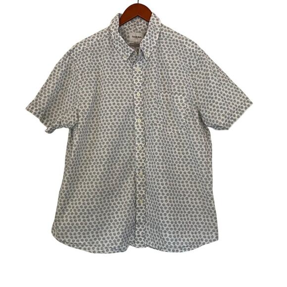 Goodfellow & Co. Cotton Palm Leaf Short Sleeve Button Down Shirt White Blue XXL - Picture 1 of 10
